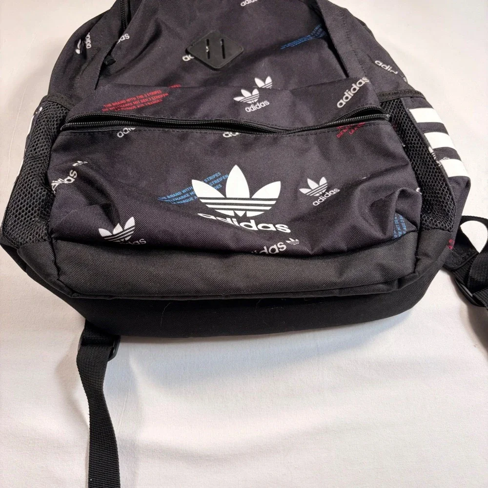Adidas Originals Backpack Trefoil Monogram Black All Over Logo Print Bag School